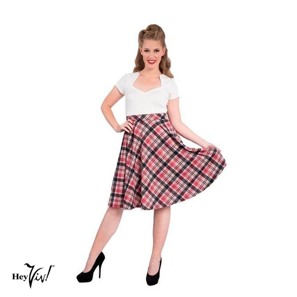 High Waist Full Skirt w Pockets in Red and Black Plaid NWT Size Small - Hey Viv - Picture 2 of 4